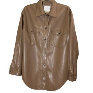 Wilfred Aritzia Women’s The Ganna Caramel Faux Leather Shacket Sz S